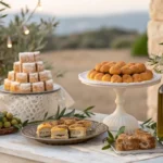 Traditional Greek desserts on a rustic table with Mediterranean decor.